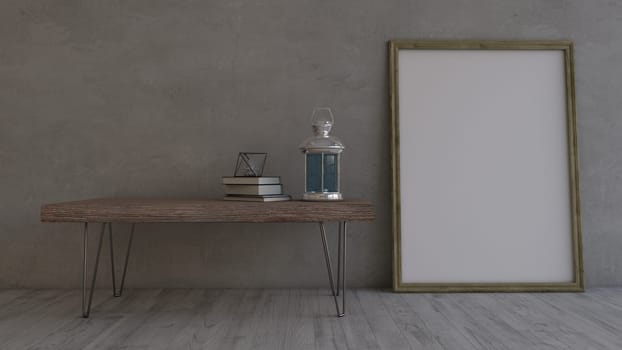 Render of 3D Contemporary Empty Room and picture frame