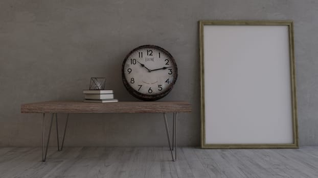 Render of 3D Contemporary Empty Room and picture frame