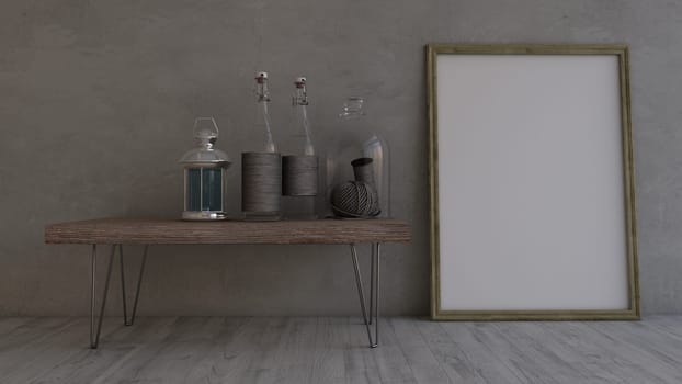 Render of 3D Contemporary Empty Room and picture frame
