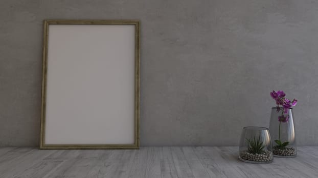 Render of 3D Contemporary Empty Room and picture frame