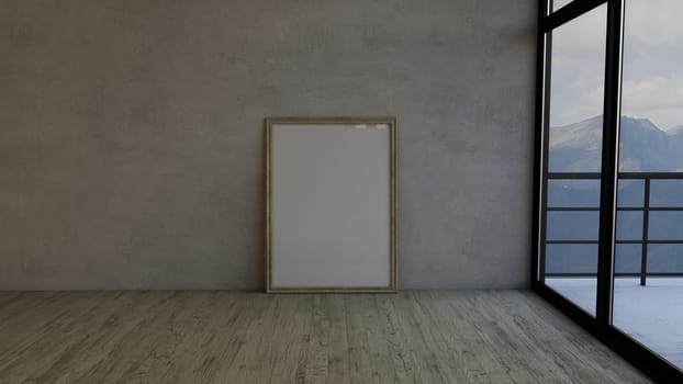 Render of 3D Contemporary Empty Room and picture frame