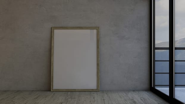 3D render of an empty room and picture frame
