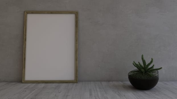 Render of 3D Contemporary Empty Room and picture frame