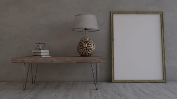 Render of 3D Contemporary Empty Room and picture frame