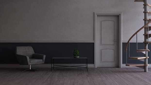 Render of 3D contemporary Living Room Interior and modern furniture