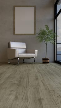 3D render of an empty room and picture frame