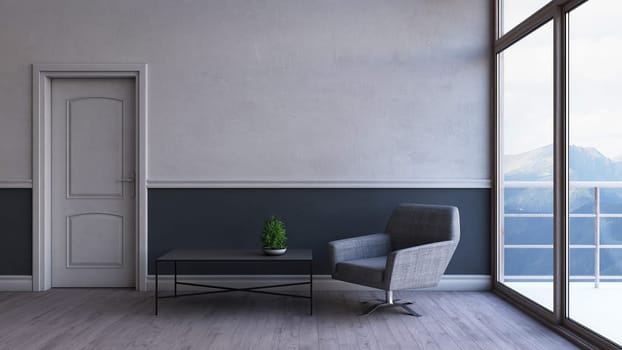 Render of 3D contemporary Living Room Interior and modern furniture