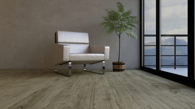 Render of 3D Contemporary Empty Room and Chair