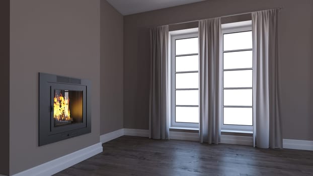Render of 3D Contemporary Empty Room