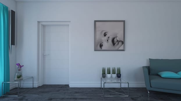 Render of 3D contemporary Living Room Interior and modern furniture