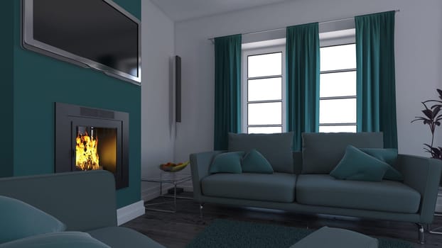 Render of 3D contemporary Living Room Interior and modern furniture
