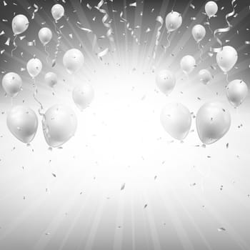 Celebration background of silver balloons and confetti