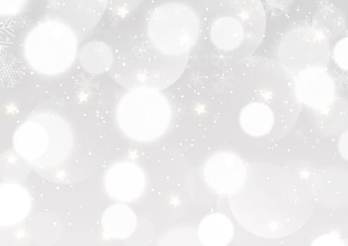 Christmas background with a silver bokeh lights and snowflakes design