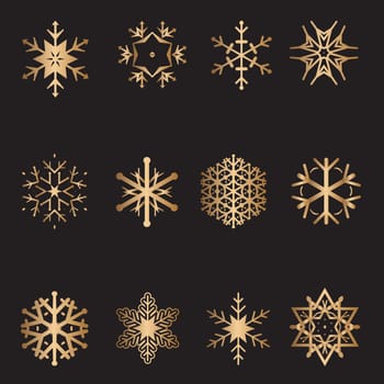 Collection of different designs of gold snowflakes