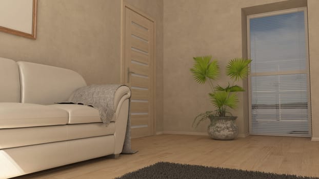Render of 3D contemporary Living Room Interior and modern furniture