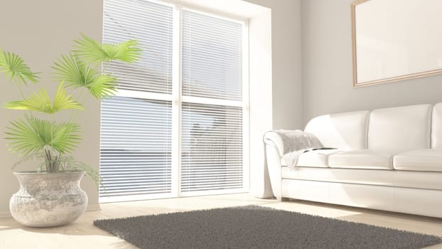 Render of 3D contemporary Living Room Interior and modern furniture
