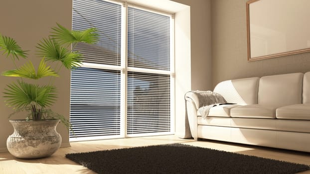Render of 3D contemporary Living Room Interior and modern furniture