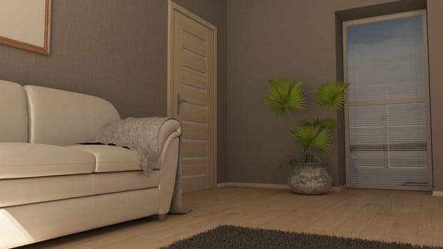 Render of 3D contemporary Living Room Interior and modern furniture