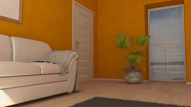 Render of 3D contemporary Living Room Interior and modern furniture