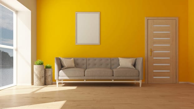 Render of 3D contemporary Living Room Interior and modern furniture