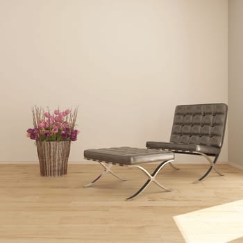 Render of 3D contemporary Living Room Interior and modern furniture