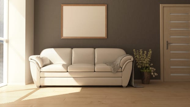 Render of 3D contemporary Living Room Interior and modern furniture