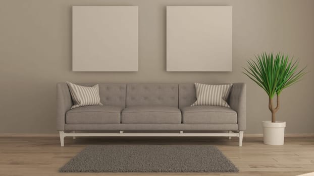 Render of 3D contemporary Living Room Interior and modern furniture