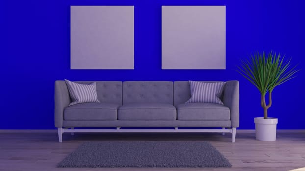Render of 3D contemporary Living Room Interior and modern furniture