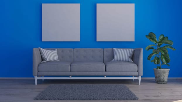 Render of 3D contemporary Living Room Interior and modern furniture