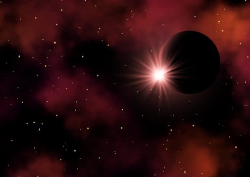 Space themed background with planet and stars
