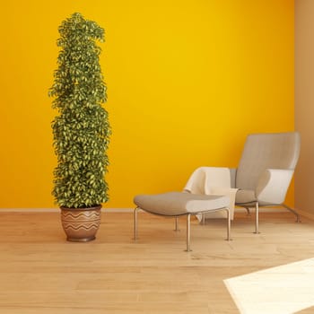 Render of 3D contemporary Living Room Interior and modern furniture