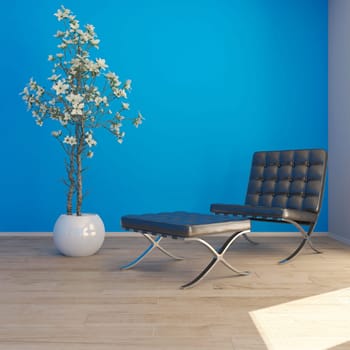 Render of 3D contemporary Living Room Interior and modern furniture