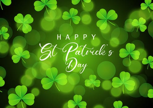 St Patrick's Day background with shamrock on bokeh lights design
