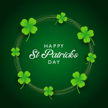 St Patricks Day background with shamrock on a gold circular frame