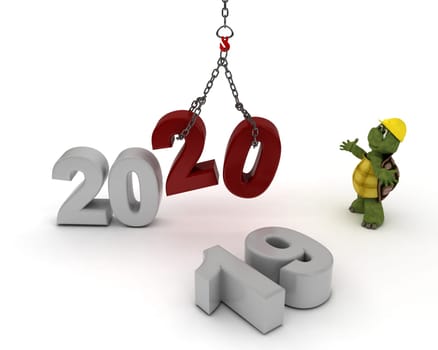3D render of a tortoise with Celebrating the New Year