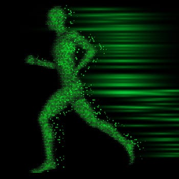 Abstract male figure running with a techno pixelated design