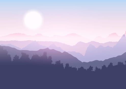 Silhouette of a tree and mountain landscape