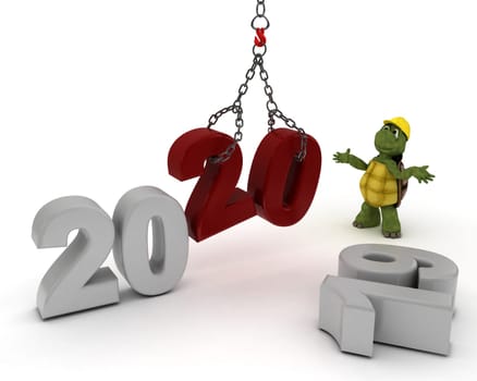 3D render of a tortoise with Celebrating the New Year