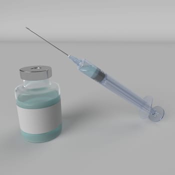 3d render of Covid 19 vaccination and syringe
