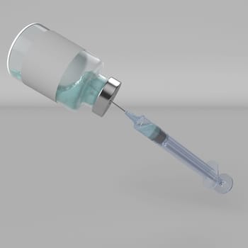 3d render of Covid 19 vaccination and syringe