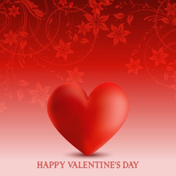 Valentines Day background with a floral design and 3D style heart