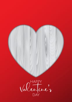 Valentines Day background with cutout heart on a wooden texture