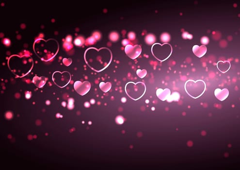 Valentines Day background with hearts and bokeh lights design