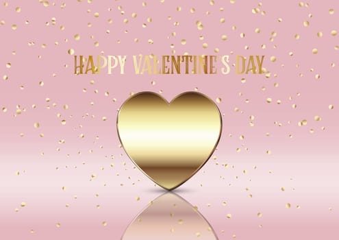 Valentine's Day background with gold heart and falling confetti