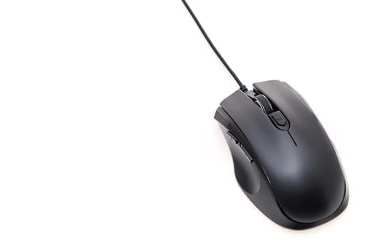 Computer mouse with cable on white background