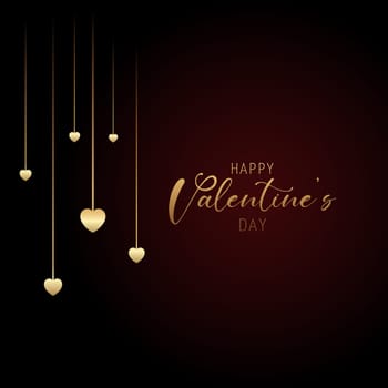 Elegant Valentines Day banner with hanging gold hearts