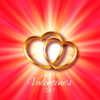 Valentines day background with gold hearts design on starburst