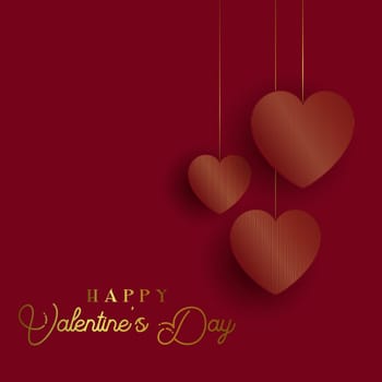 Valentine's Day background with hanging gold hearts