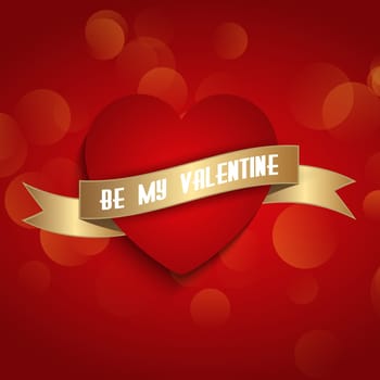 Valentines Day background with heart and gold ribbon