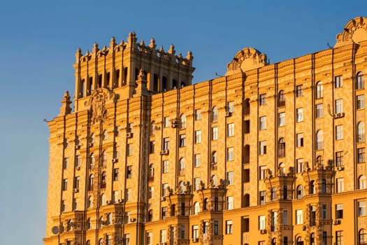 The exterior of residential Moscow houses in the downtown. Many offices have moved to work from home. Stay at home. Coronavirus Pandemic lifestyle.